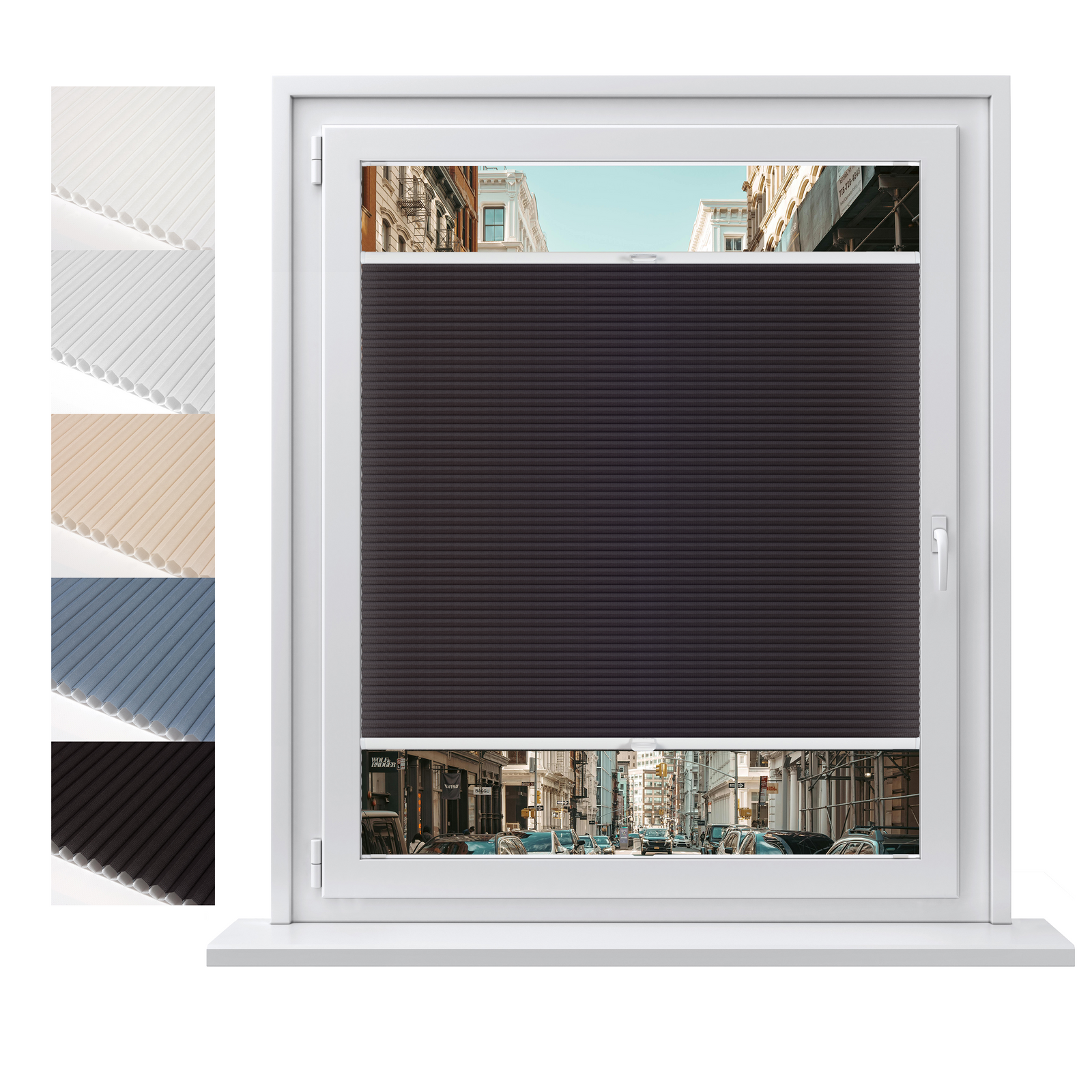 XL Honeycomb Drill Mount Custom Made Pleated Blinds Up & Down